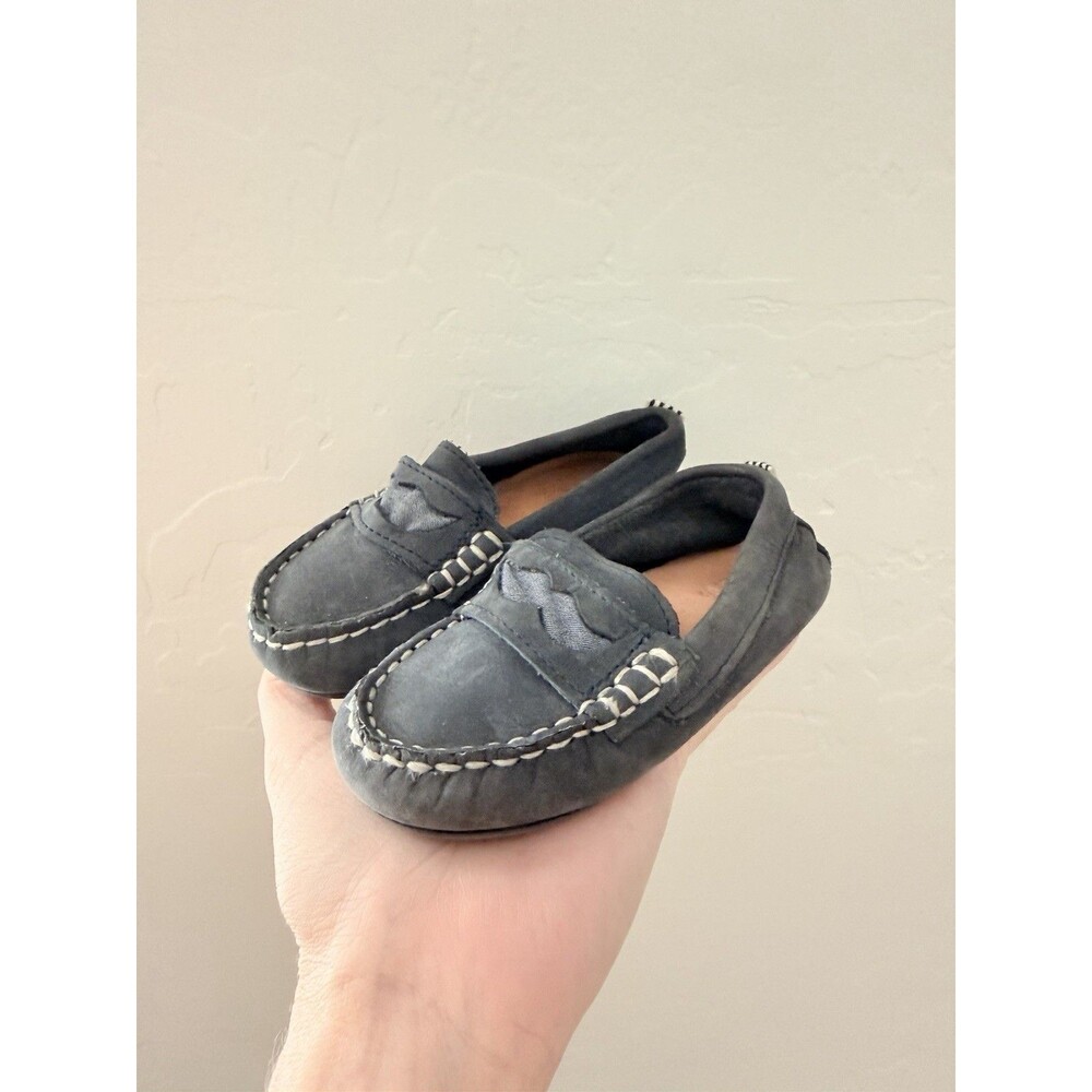 Zara Baby Toddler Loafers Size 23 US 6 Navy Suede Moccasin Penny Shoes